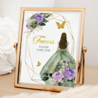 Sage Green Purple Quinceañera Favours Sign