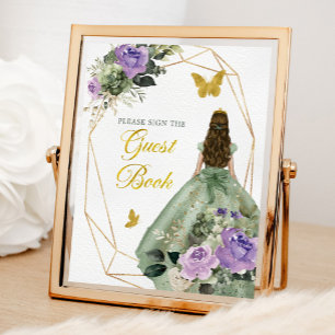 Sage Green Purple Quinceañera Guest Book