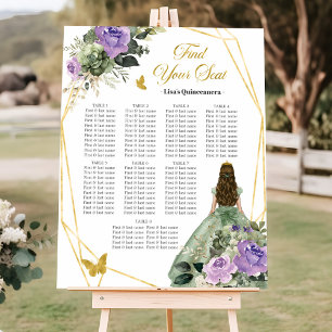 Sage Green Purple Quinceañera Seating Chart Sign
