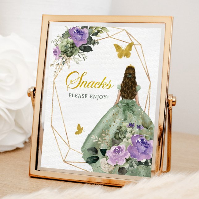 Sage Green Purple Quinceañera Snacks Sign (Creator Uploaded)