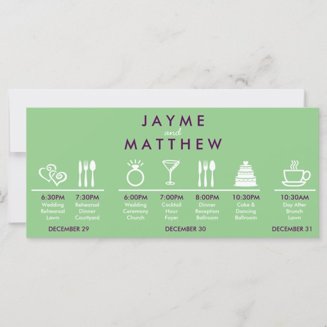 Sage Green Purple Wedding Timeline Welcome Note (Front)