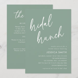 Sage Green QR Code All-in-One Bridal Brunch Invitation