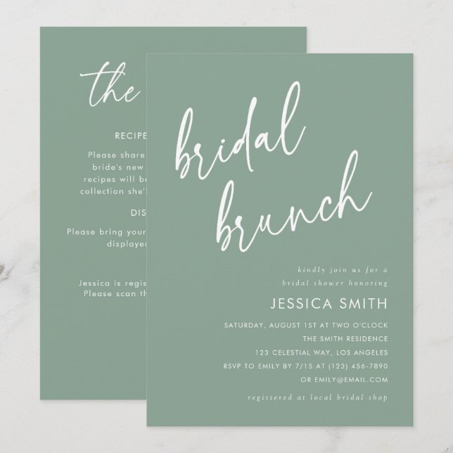 Sage Green QR Code All-in-One Bridal Brunch Invitation (Front/Back)