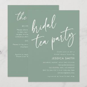 Sage Green QR Code Bridal Shower Tea Party Invitation