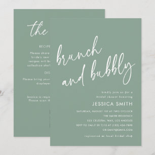 Sage Green QR Code Brunch and Bubbly Bridal Shower Invitation