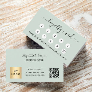 Sage green qr code business logo loyalty card