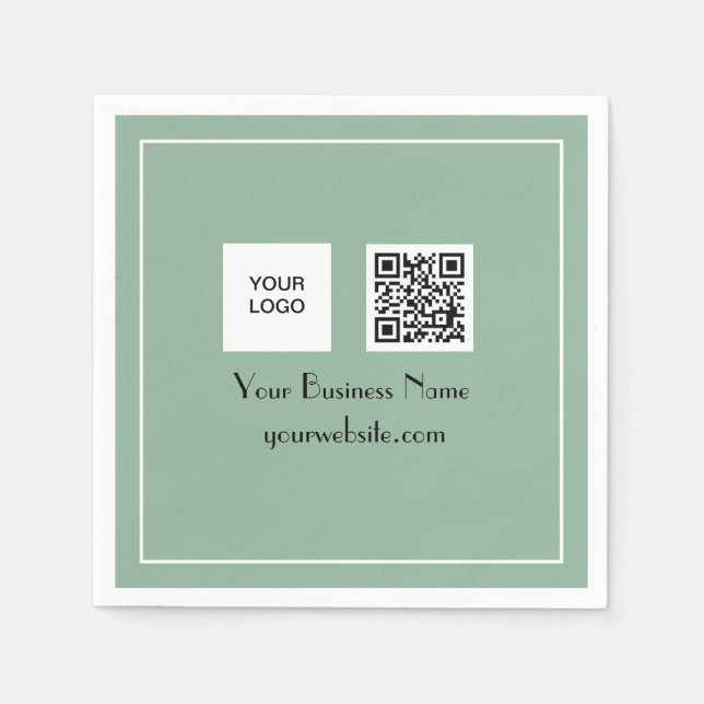 Sage Green QR Code Business Logo Minimalist Napkin (Front)