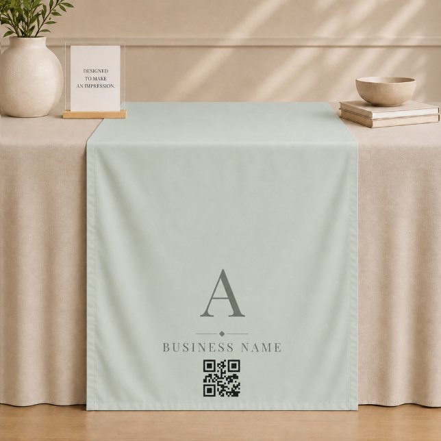 Sage Green QR Code Business Table Runner Banner Tapestry (Creator Uploaded)