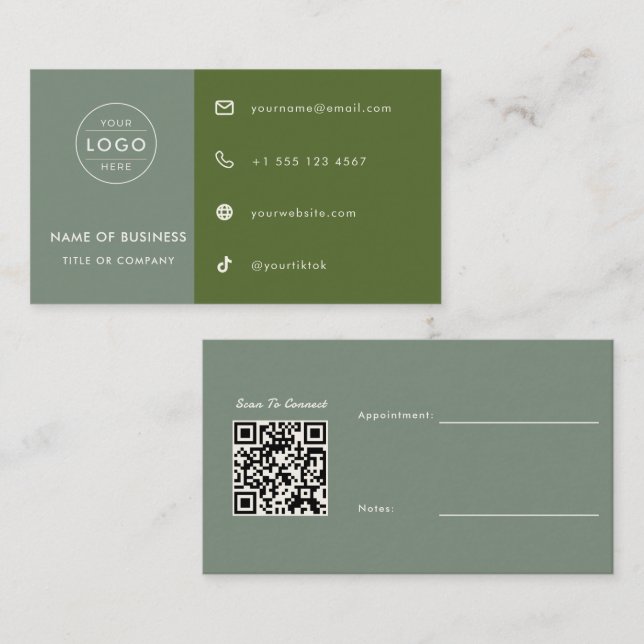 Sage Green QR Code Custom Appointment Aesthetician Business Card (Front/Back)