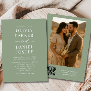 Sage Green QR Code Elegant Photo Wedding Invitation