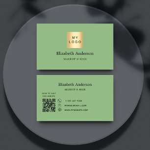 Sage green QR code logo Business Card