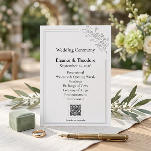 Sage Green QR Code Minimalist Wedding Program Programme