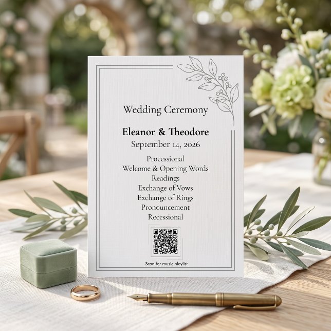 Sage Green QR Code Minimalist Wedding Program Programme (Sage Green QR Code Minimalist Wedding Program)