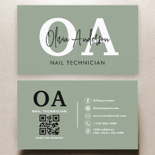Sage Green QR Code Nail Specialist Artist Business Card