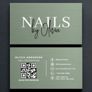Sage Green QR Code Nail Specialist Metallic  Business Card
