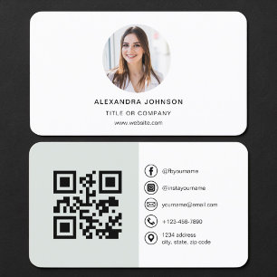 Sage Green QR Code Photo Business Card