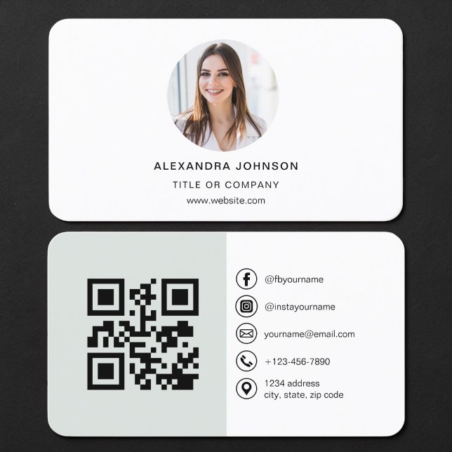 Sage Green QR Code Photo Business Card (Creator Uploaded)