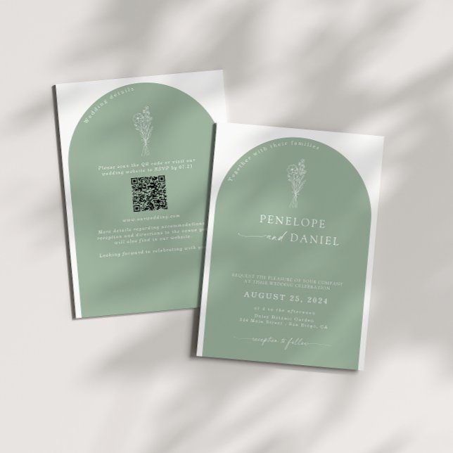 Sage Green QR Code Wedding Arch 2 in 1 Invitation (Creator Uploaded)
