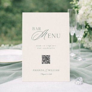 Sage Green QR Code Wedding Bar Menu Sign Invitation