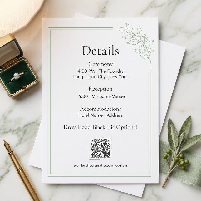 Sage Green QR Code Wedding Details Enclosure Card (Sage Green QR Code Wedding Details Enclosure Card)