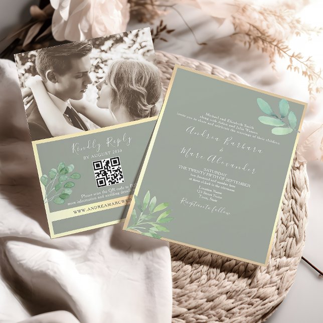 Sage Green QR Code Wedding Invitation (Creator Uploaded)
