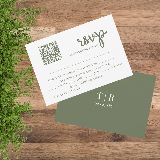 Sage Green QR Code Wedding  RSVP Card (Creator Uploaded)