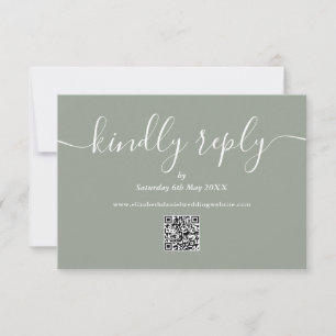 Sage Green QR Code Wedding Script Kindly Reply RSVP Card