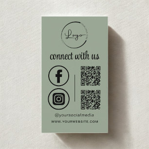 Sage Green QR Connect With Us Business Logo Business Card