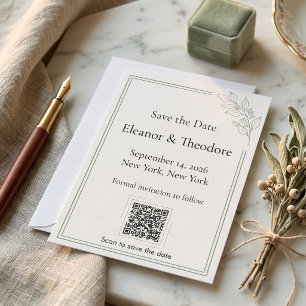Sage Green Quiet Luxury QR Code Save the Date