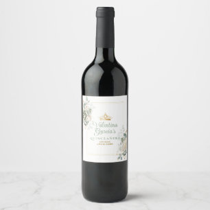 Sage Green Quinceañera 15 Anos Flowers Gold Crown Wine Label