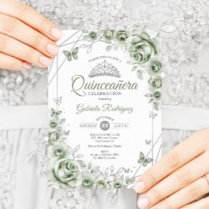 Sage Green Quinceanera Floral Invitation