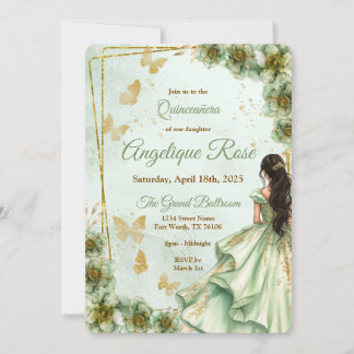 Sage green quinceanera invitation