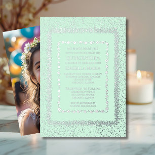 Sage Green Quinceañera Invitation Glam Sparkle