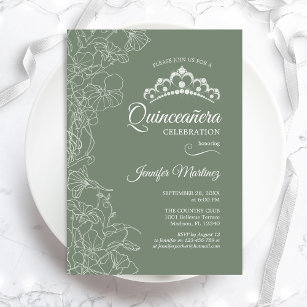 Sage Green Quinceanera Party Invitation