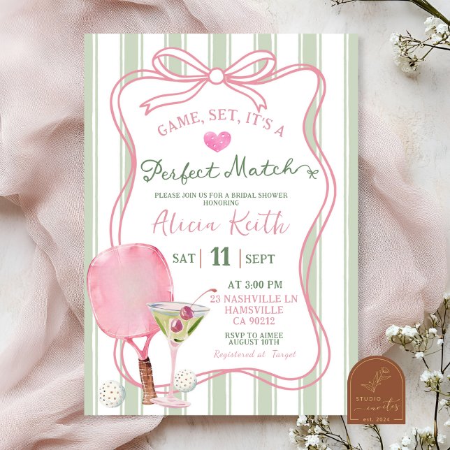 Sage Green Quirky Pickle ball Bridal Shower Invitation (Creator Uploaded)