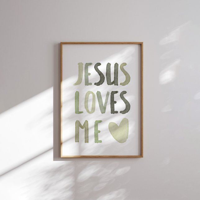 Sage green rainbow Jesus loves me poster (Creator Uploaded)