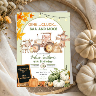Sage Green Ranch Farm Animals Pumpkin Birthday Invitation