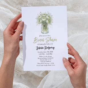 Sage Green Ranunculus Mason Jar Bridal Shower Invitation