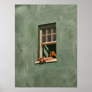 Sage Green Reading at Window Oil Painting Art Prin Poster