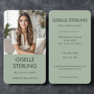 Sage Green Real Estate Agent Photo Business Card