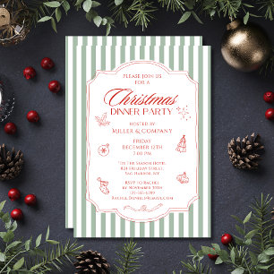 Sage Green Red Corporate Christmas Dinner Invitation