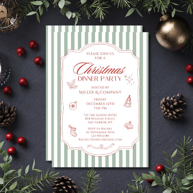 Sage Green Red Corporate Christmas Dinner Invitation (Creator Uploaded)