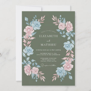 Sage Green Regal Botanical Wedding Invitation