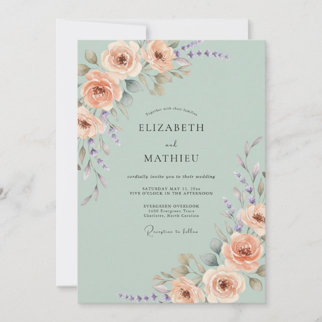 Sage Green Regency Rose Wedding Invitation (Front)