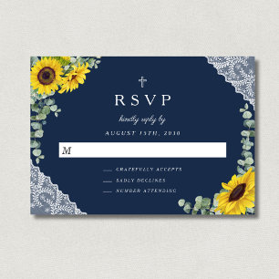 Sage Green Religious Cross Sunflower Wedding RSVP Card