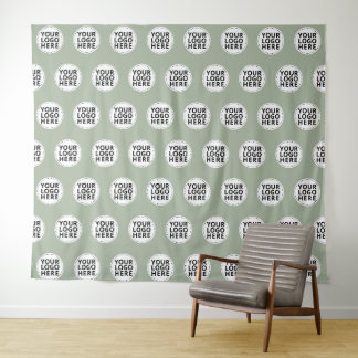 Sage Green Repeating Business Logo Tapestry