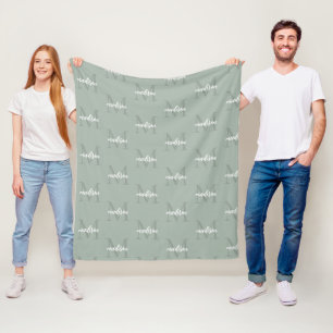 Sage Green Repeating Monogram Personalised Name Fleece Blanket