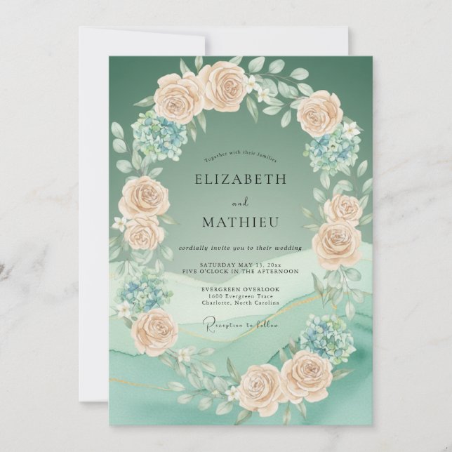 Sage Green Resplendent Floral Wedding Invitation (Front)