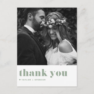 Sage Green Retro Bold Typography Wedding Thank You Postcard