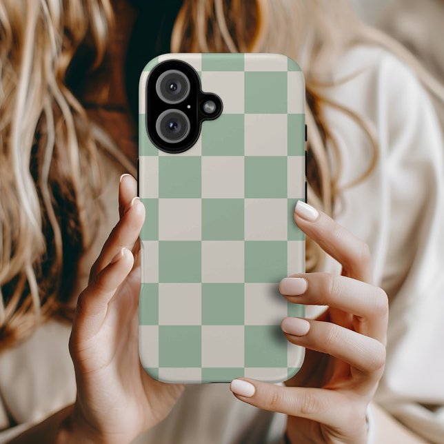 Sage Green Retro Check iPhone 16 Case (Creator Uploaded)